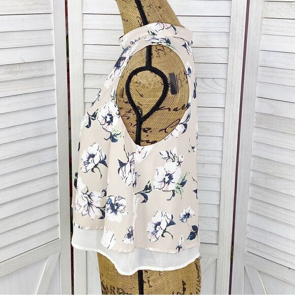 Astr the Label Floral Chiffon Layered Split Black Crop Blouse Blush XS - Picture 3 of 14